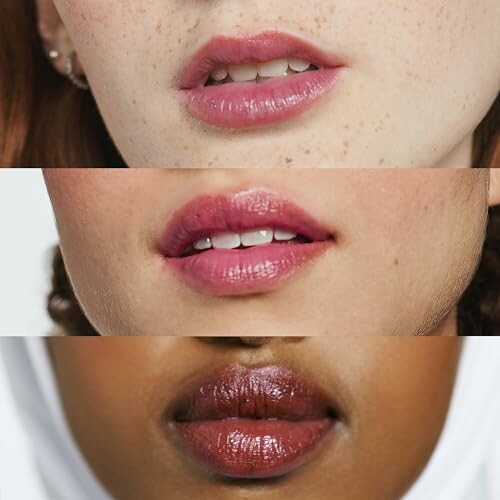 Close-up of three women's lips with different skin tones and lip colors.