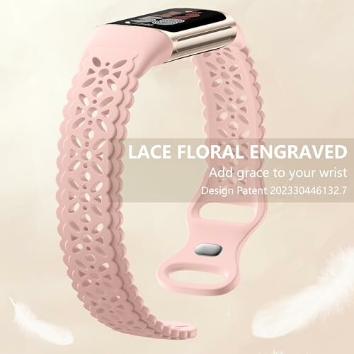 Pink lace floral engraved watch band.