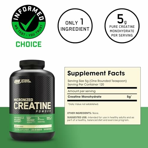 Optimum Nutrition Micronized Creatine Powder with supplement facts.